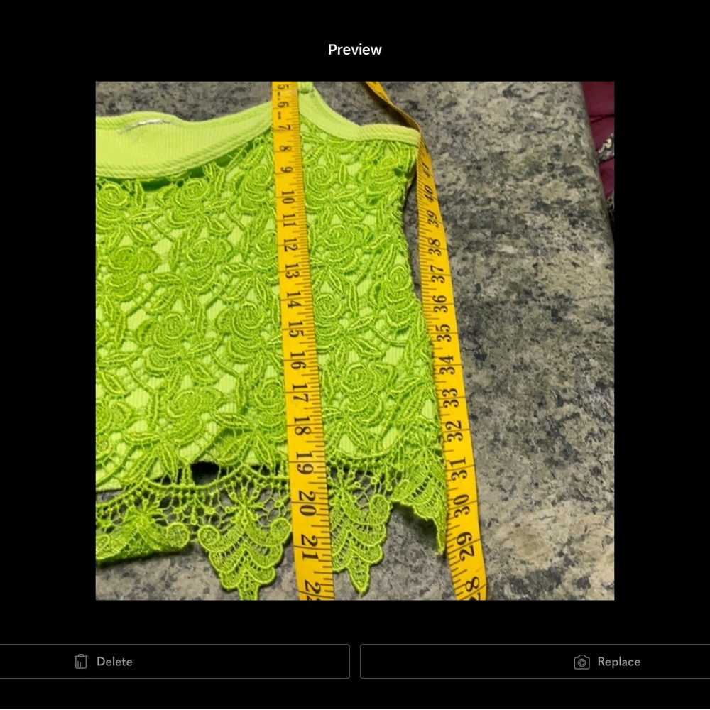 Neon Lime Lace Appliqué Spaghetti Strap Tank Top - Picture 3 of 13